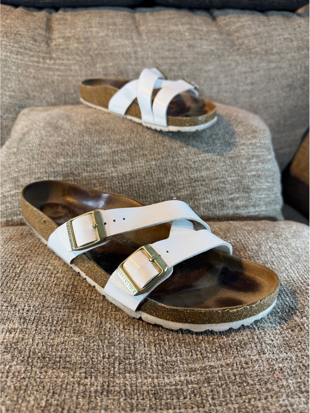 Birkenstock Yao Birko-Flor White Patent Sandals Size 40